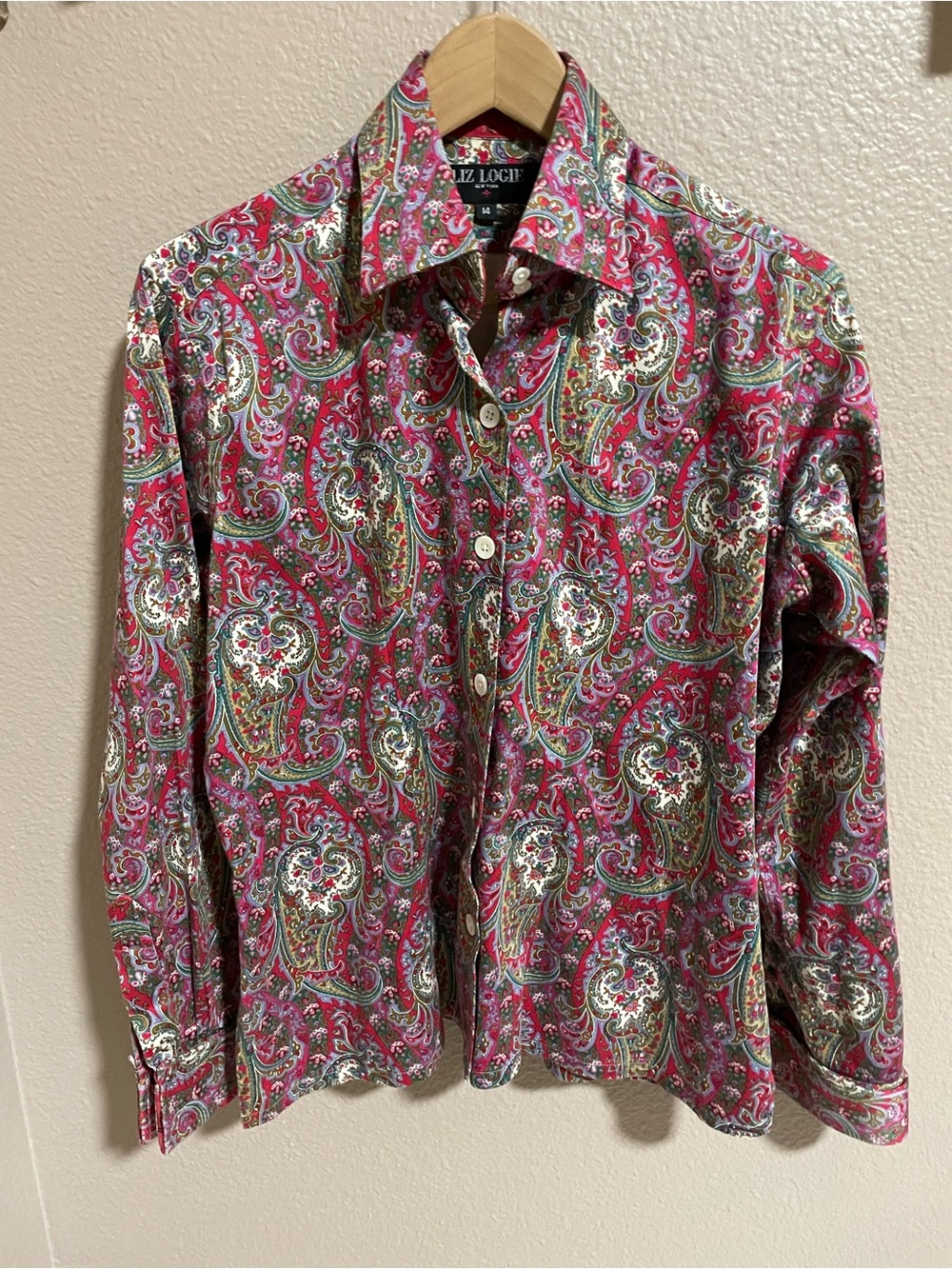 Liz Logie Women’s Pink Paisley Button-Down Shirt